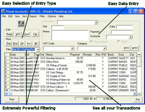 Visual Accounts Main Screen - Click for full size screen shot